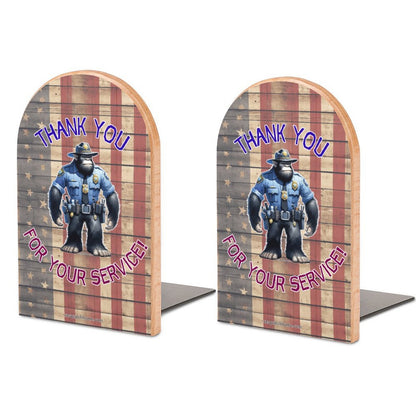 Bigfoot Sasquatch Police Officer, Wood Bookends