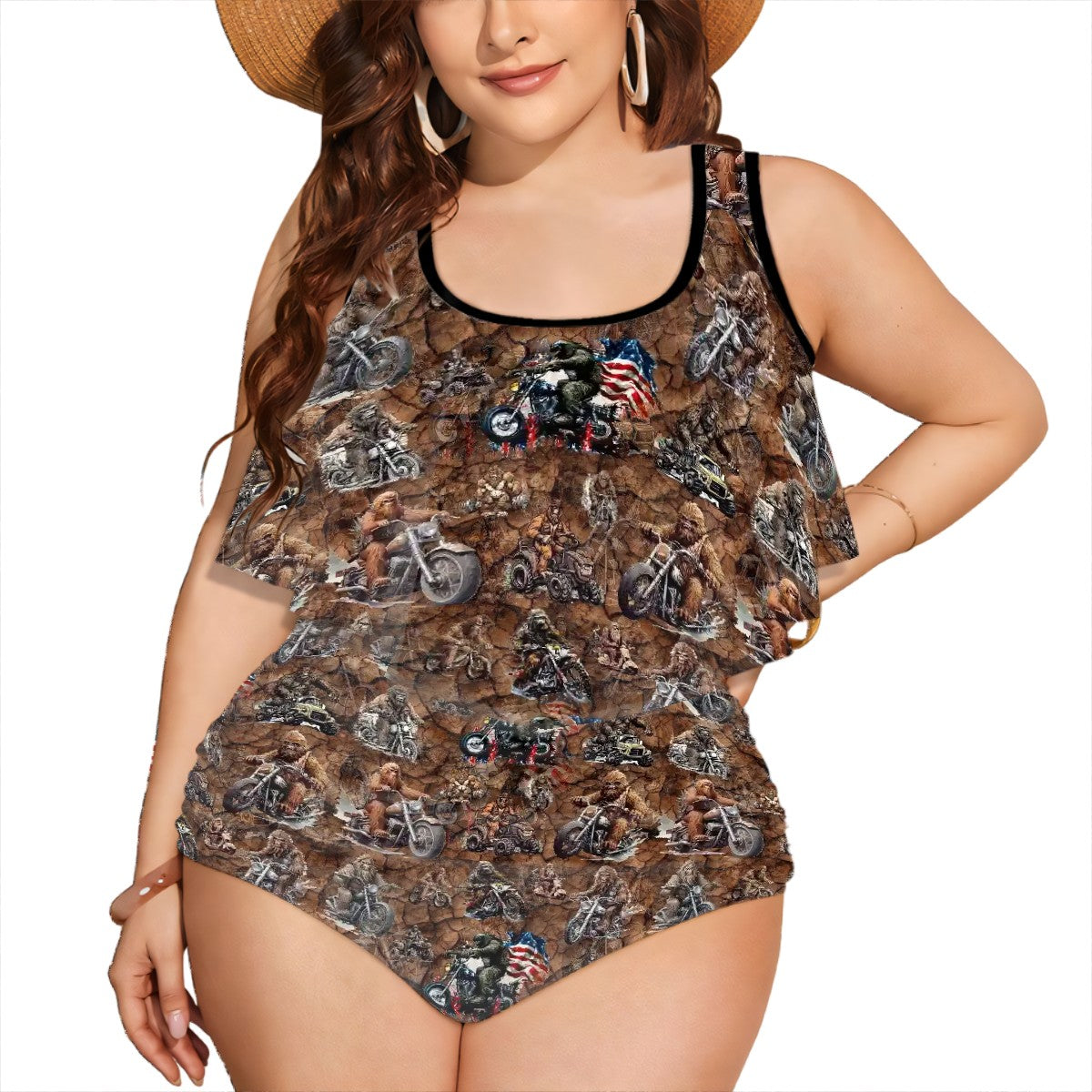 20 Bigfoot / Sasquatch Designs, Plus Size Women Bikini Flowy Ruffle Top Swimsuit