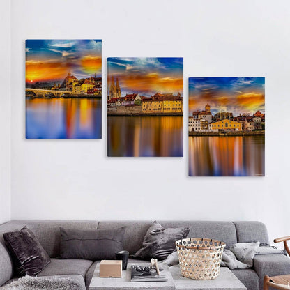 City Scape Canvas Wall Art - 12”x 16” or 18”x24” (x 3) - Made In USA