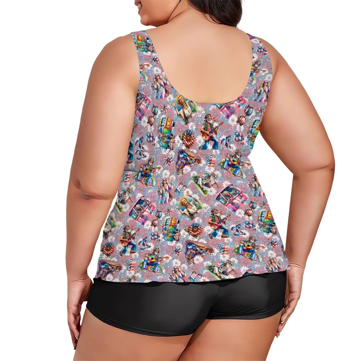 8 Patriotic Designs, Plus Sized Women’s Two Piece Tankini Swimsuit, Unicorns, Cats, Eagles, Dogs