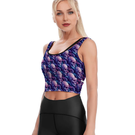 Purple skeleton, Women’s Strappy Sports Bra, Yoga Top