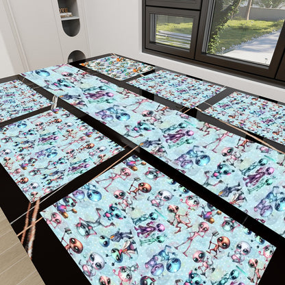 6 Alien Designs, Table Runner Placemat Set 7 Pieces