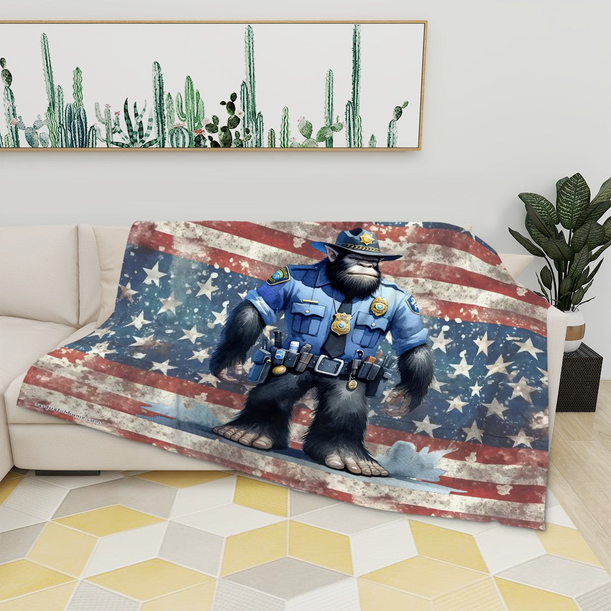 Bigfoot Sasquatch Police Officer, Soft Flannel Blanket