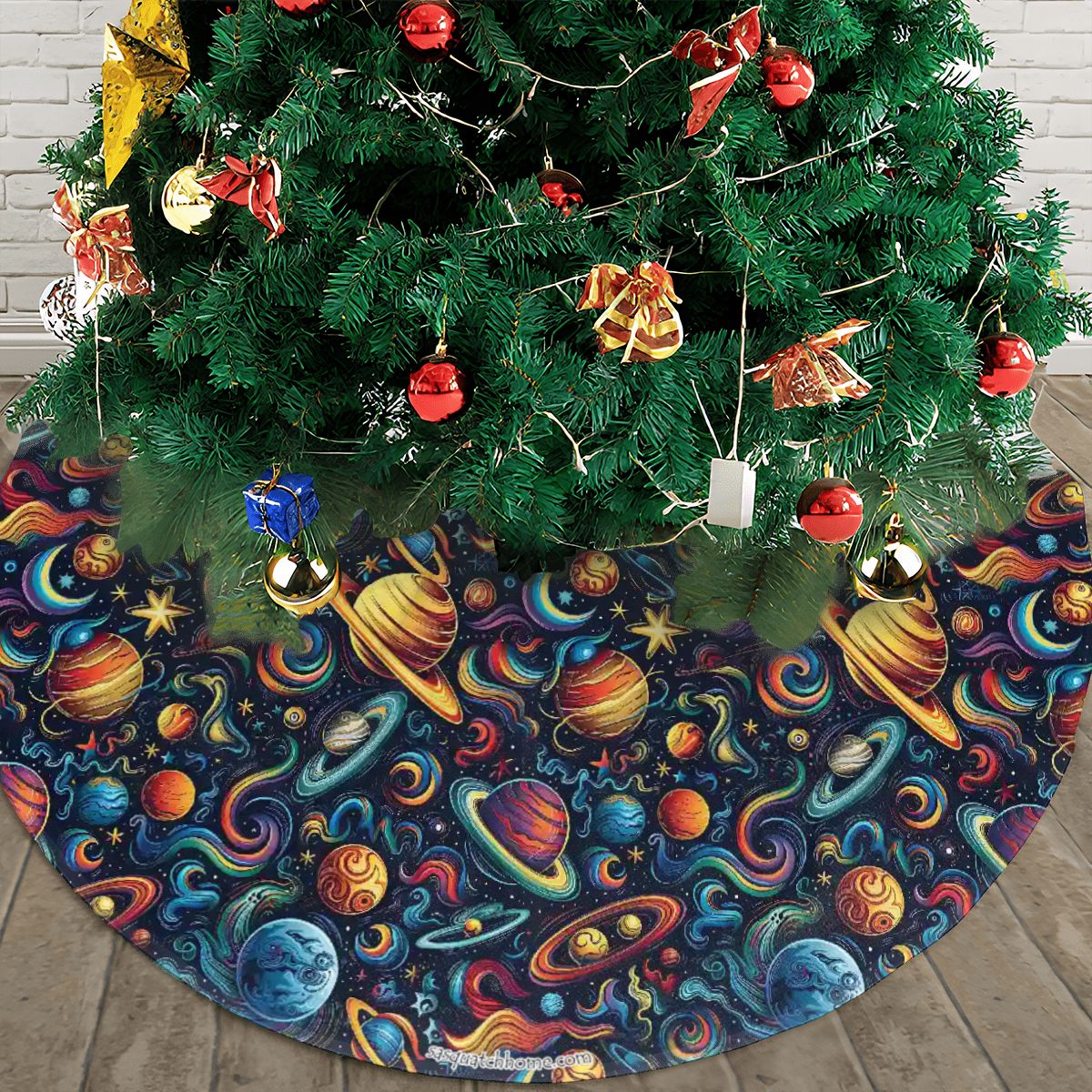 12 Galaxy Outer Space Designs, Plush Christmas Tree Skirt – 3 Sizes
