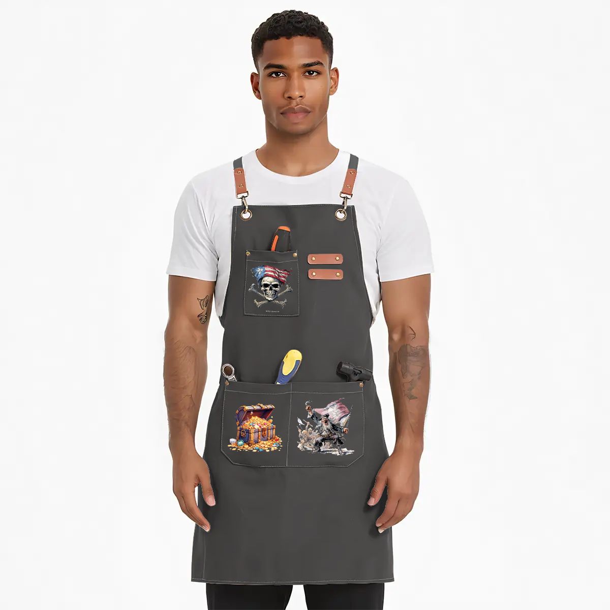 Pirate Canvas Cross Back Apron with Pockets