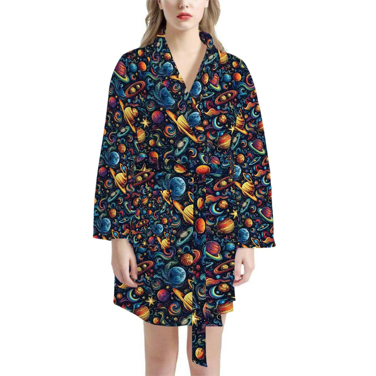 12 BEAUTIFUL Outer Space Designs, Women’s Bath Robe 33.5” Long