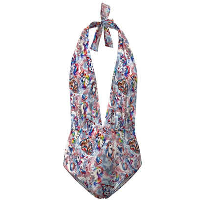 8 Patriotic Design, Women’s Deep V One Piece Swimsuit