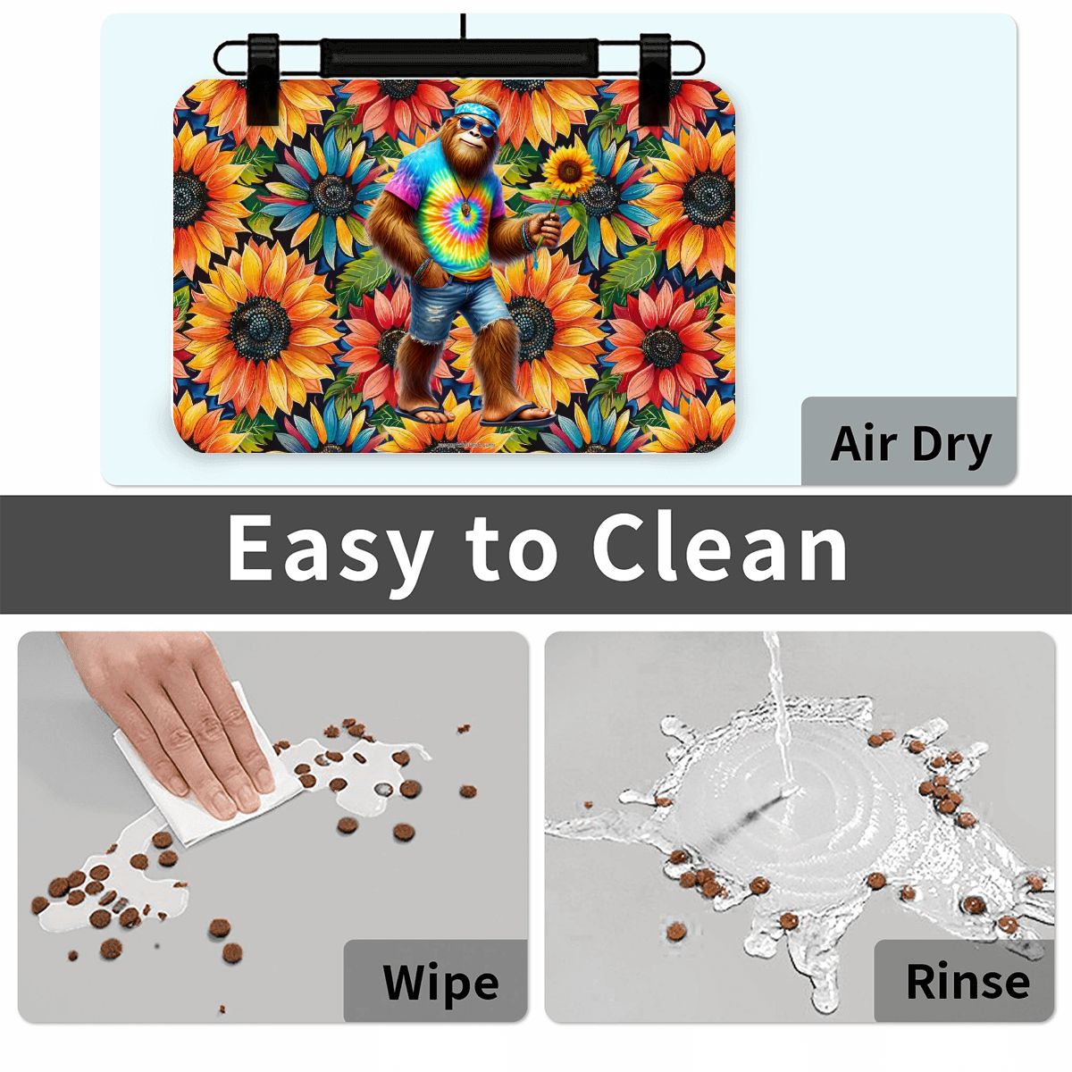 Hippie Bigfoot / Sasquatch, Waterproof Pet Food Mat