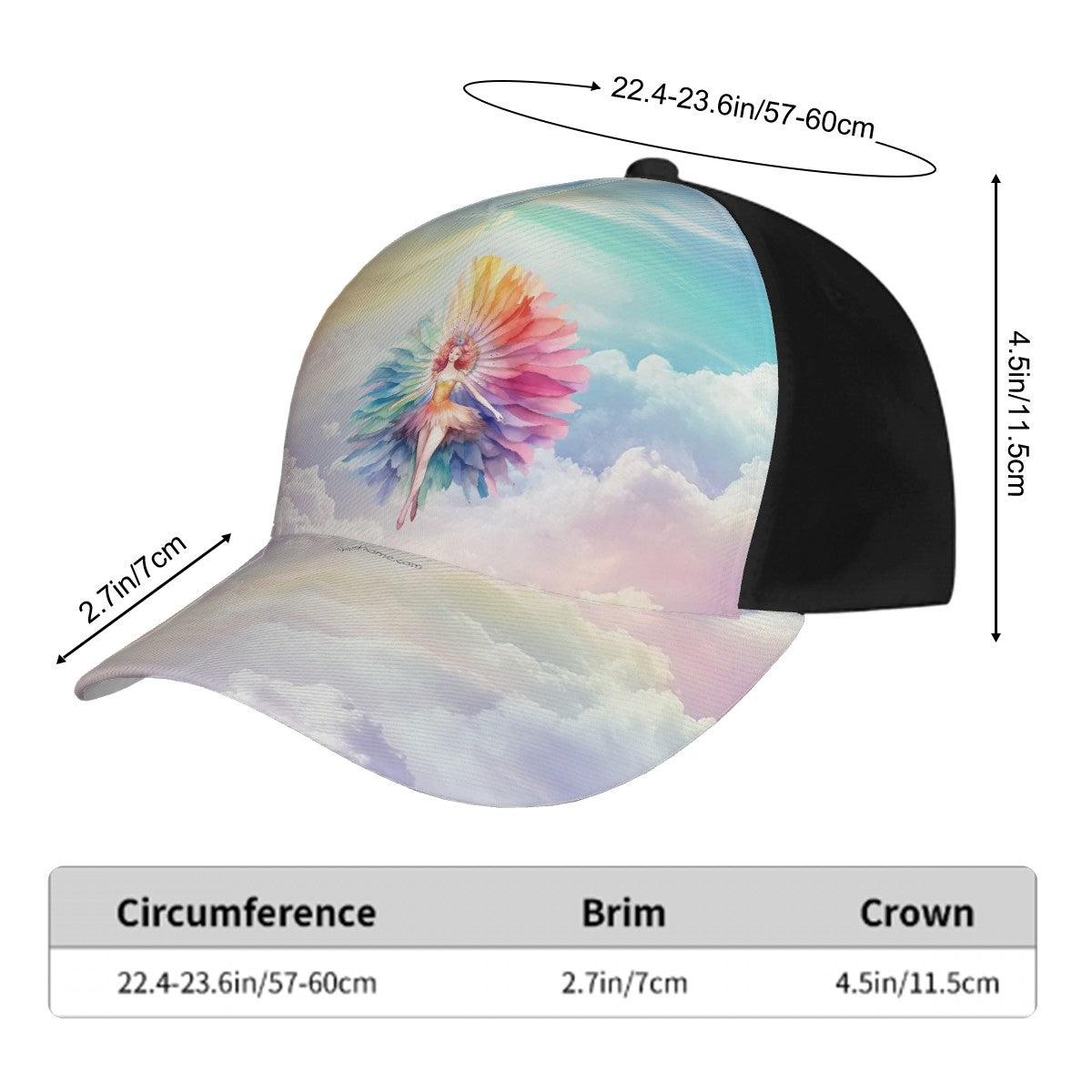 Fairy on Rainbow Clouds Baseball Cap, Polyester Twill