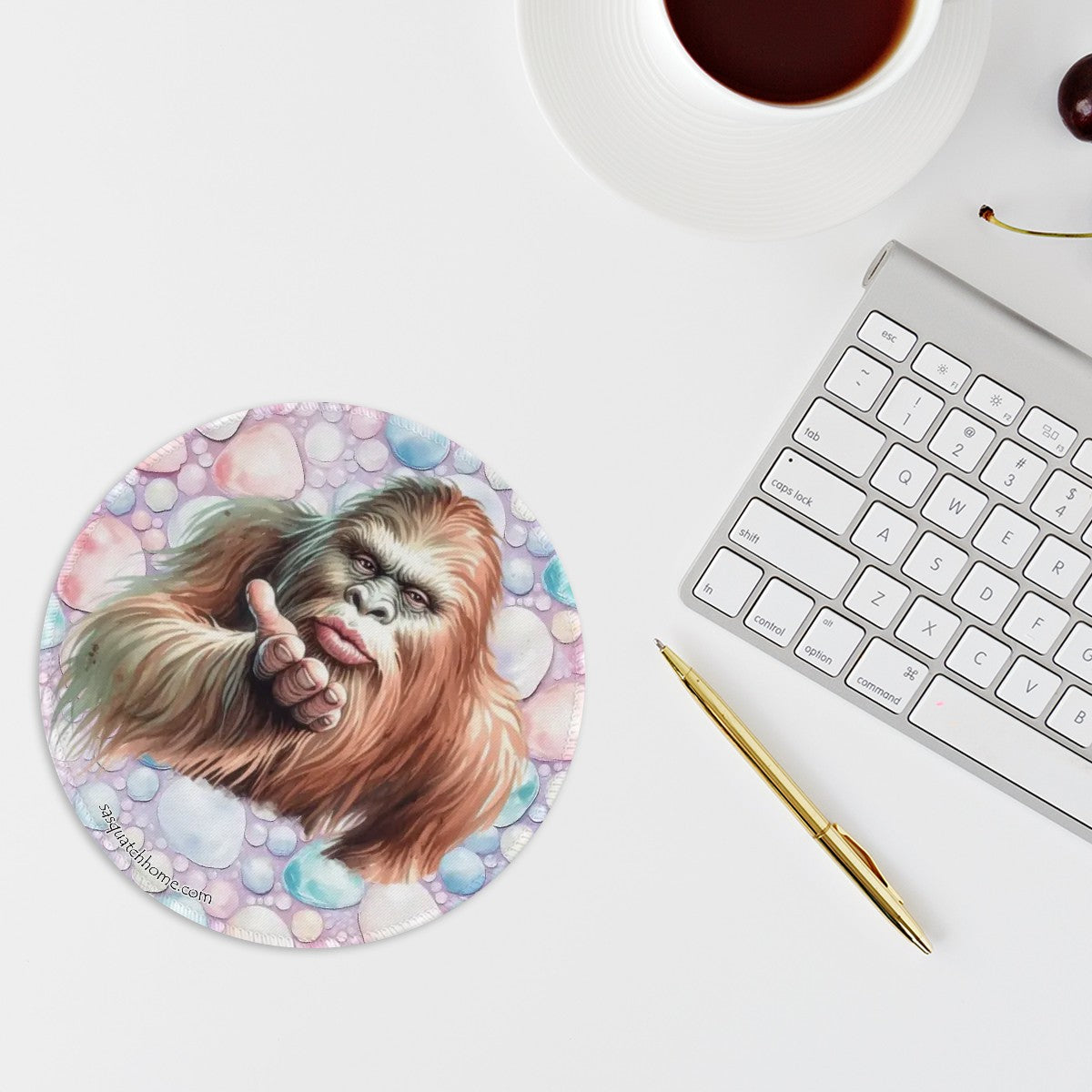 8” Round Mouse pad, Bigfoot / Sasquatch – Anti slip rubber –