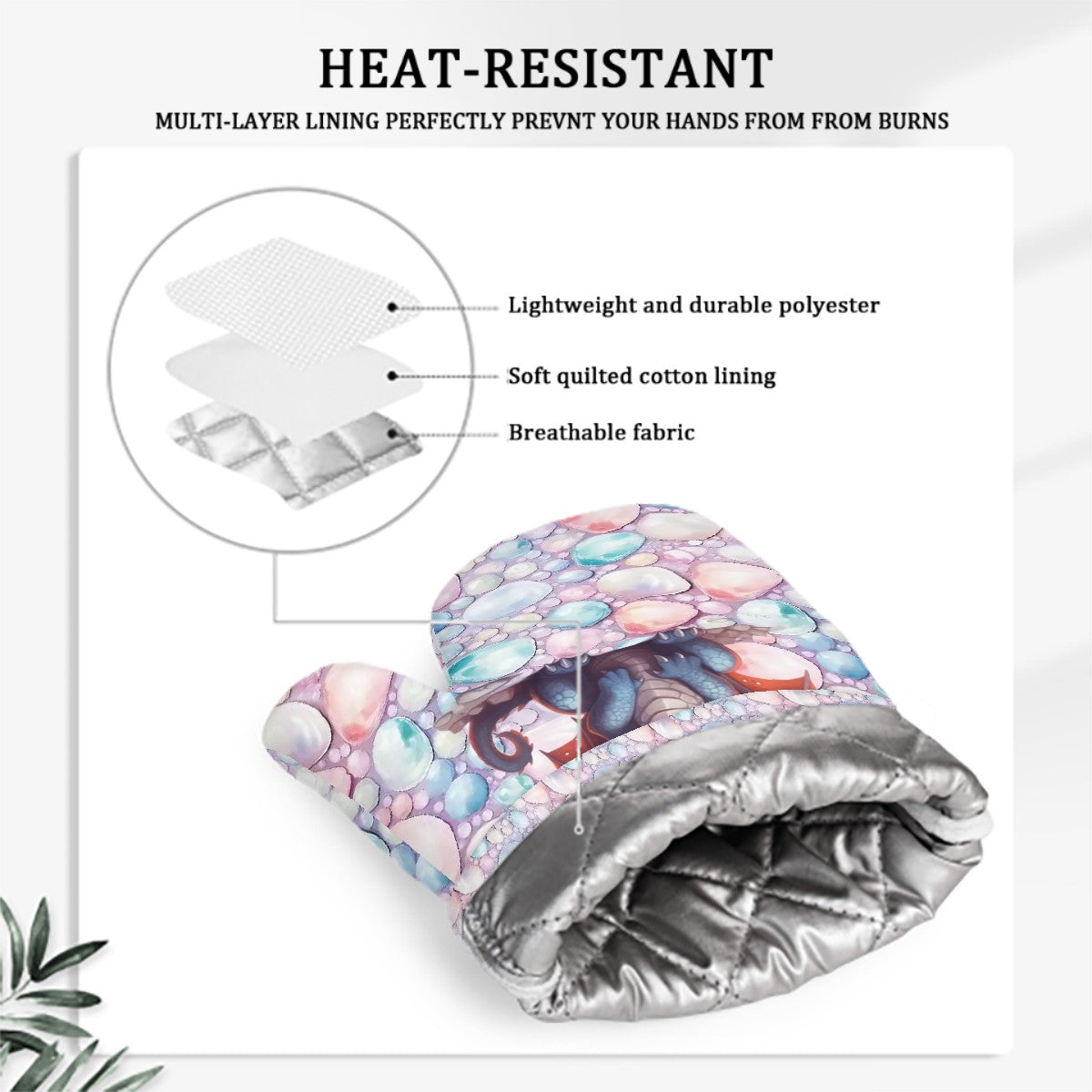 Set of 2 Silicone Heat Resistant Oven Mitts - Baby Dragon