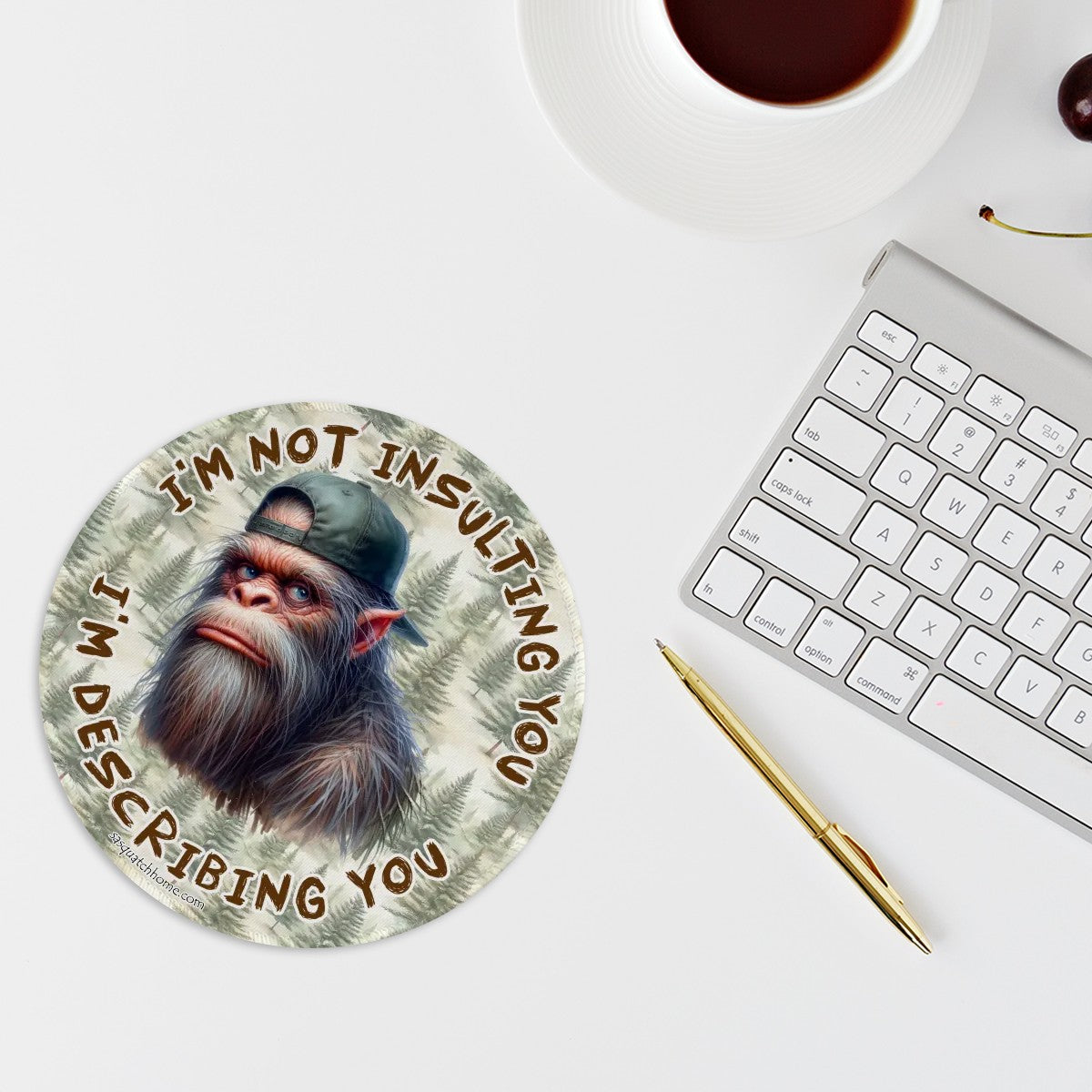 8” Round Mouse pad, Bigfoot / Sasquatch – Anti slip rubber