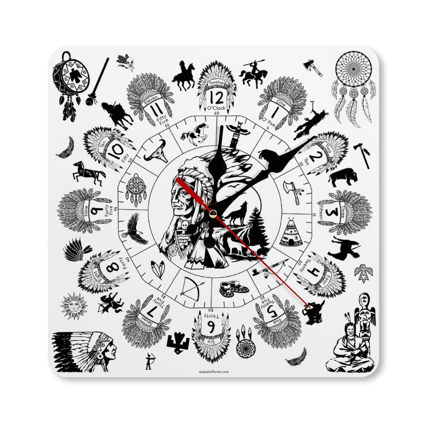 Native American Square Wall Clock