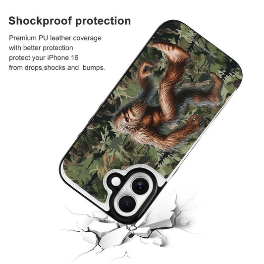 Bigfoot / Sasquatch in Woods, iPhone 16 Faux Leather Wallet Case