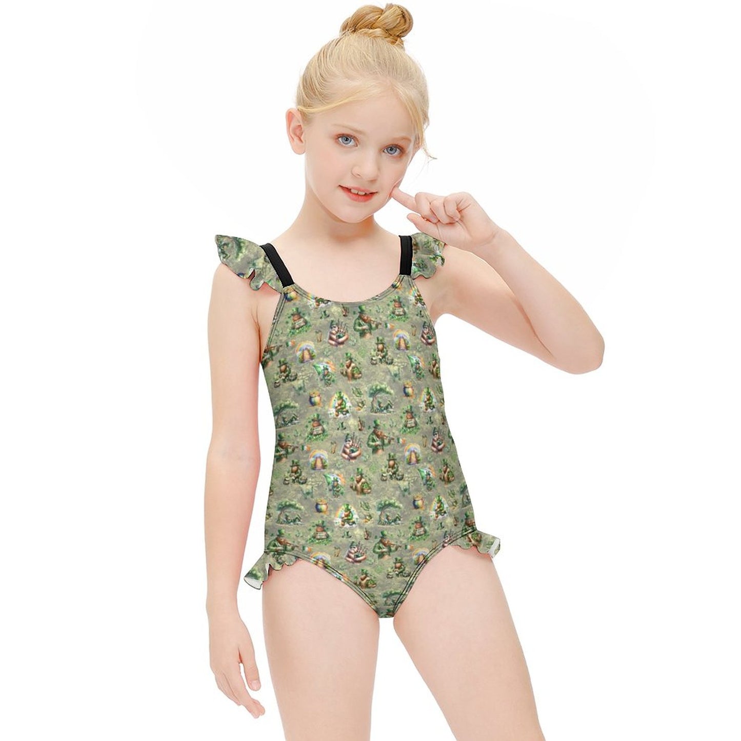 21 Bigfoot Sasquatch Designs, Girls One-Piece Summer Swimsuit, Ruffle Shoulder