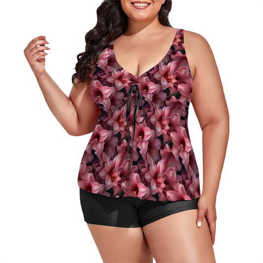 10 Beautiful Flower Designs, Plus Sized Women’s Two Piece Tankini Swimsuit