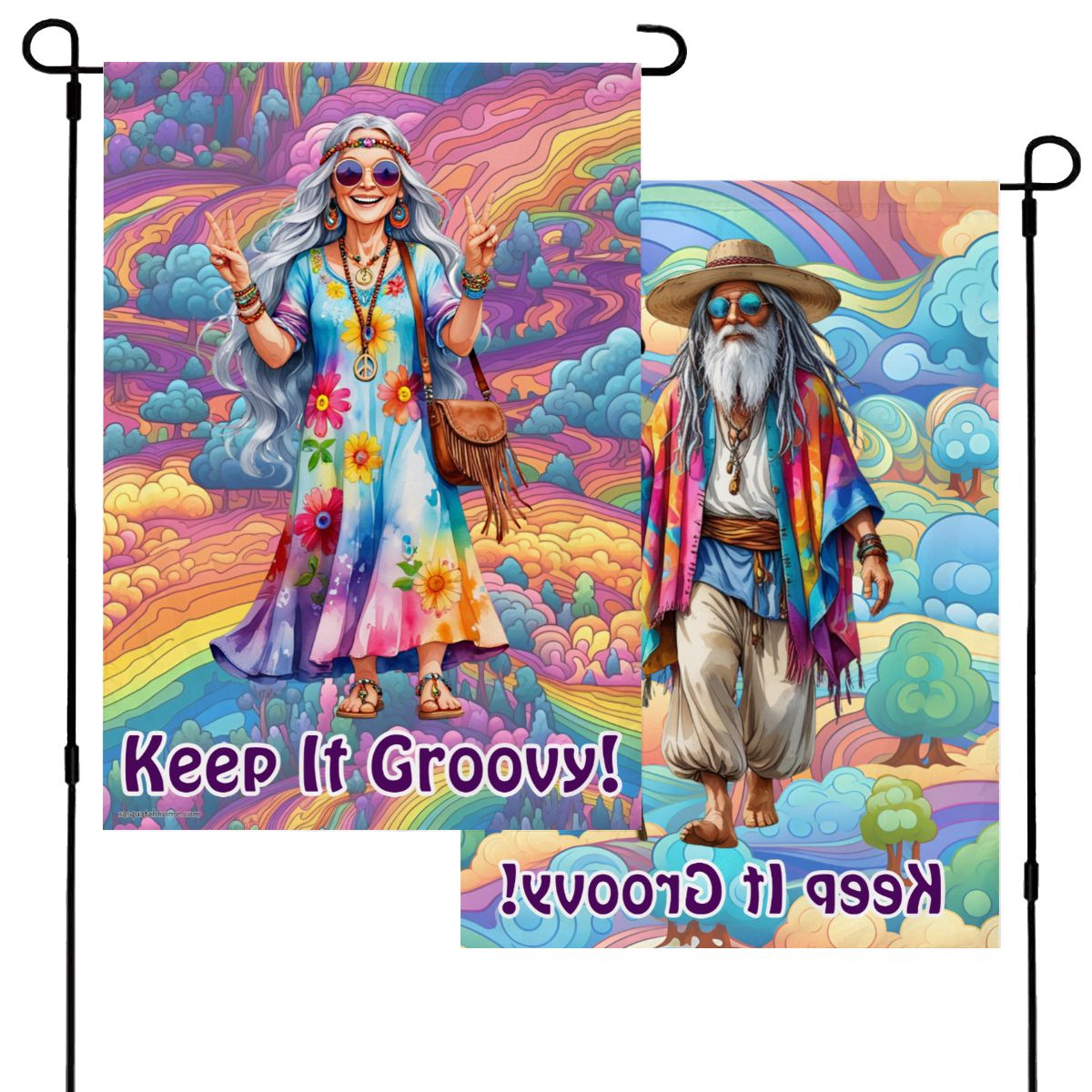 Hippie Couple, "Keep It Groovy", Garden Flag 12"x18" (Made in USA)