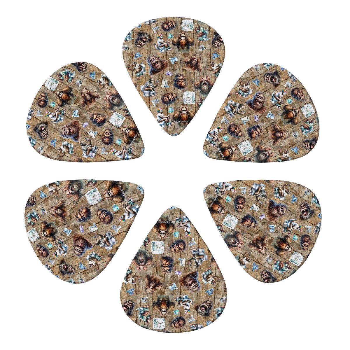 Bigfoot / Sasquatch 6 Guitar Picks with Keychain Snap Pick Wallet