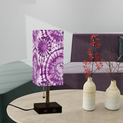 19 Tie Dye Designs, Square Table Lamp with USB Ports, Charger