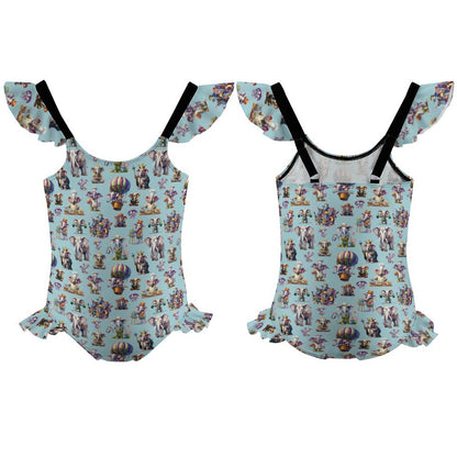 20 Misc Designs, Girls One-Piece Summer Swimsuit, Ruffle Shoulder
