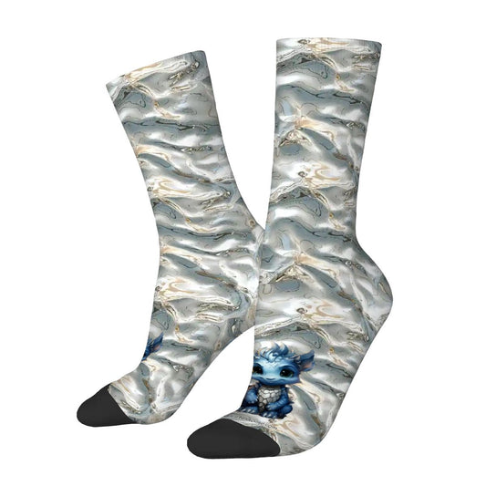Baby Dragon on Silver, Polyester Crew Socks