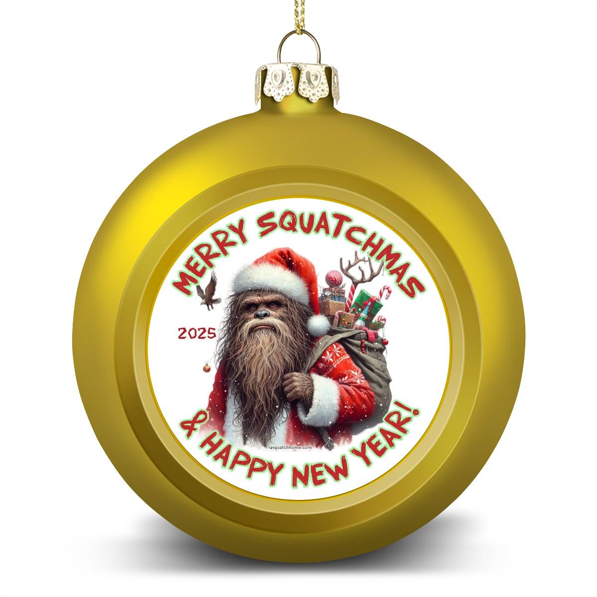 Bigfoot Sasquatch Santa, "Merry Squatchmas..", Christmas Ball Ornaments