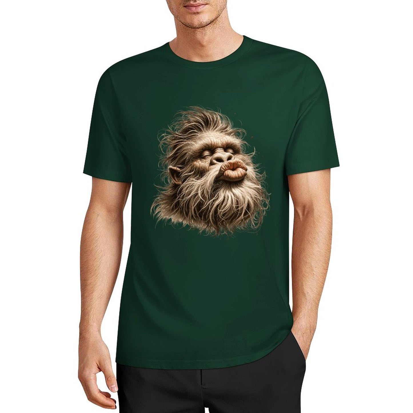 Bigfoot - Sasquatch Kissy Face Short Sleeve Cotton T-Shirt