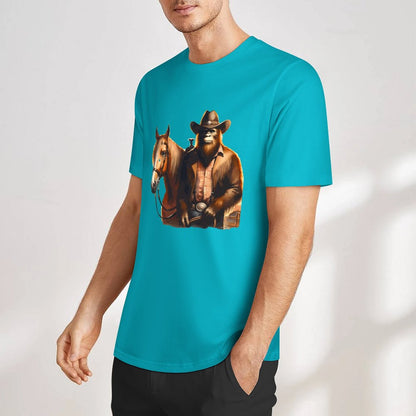 Bigfoot - Sasquatch Cowboy w Horse Short Sleeve Cotton T-Shirt