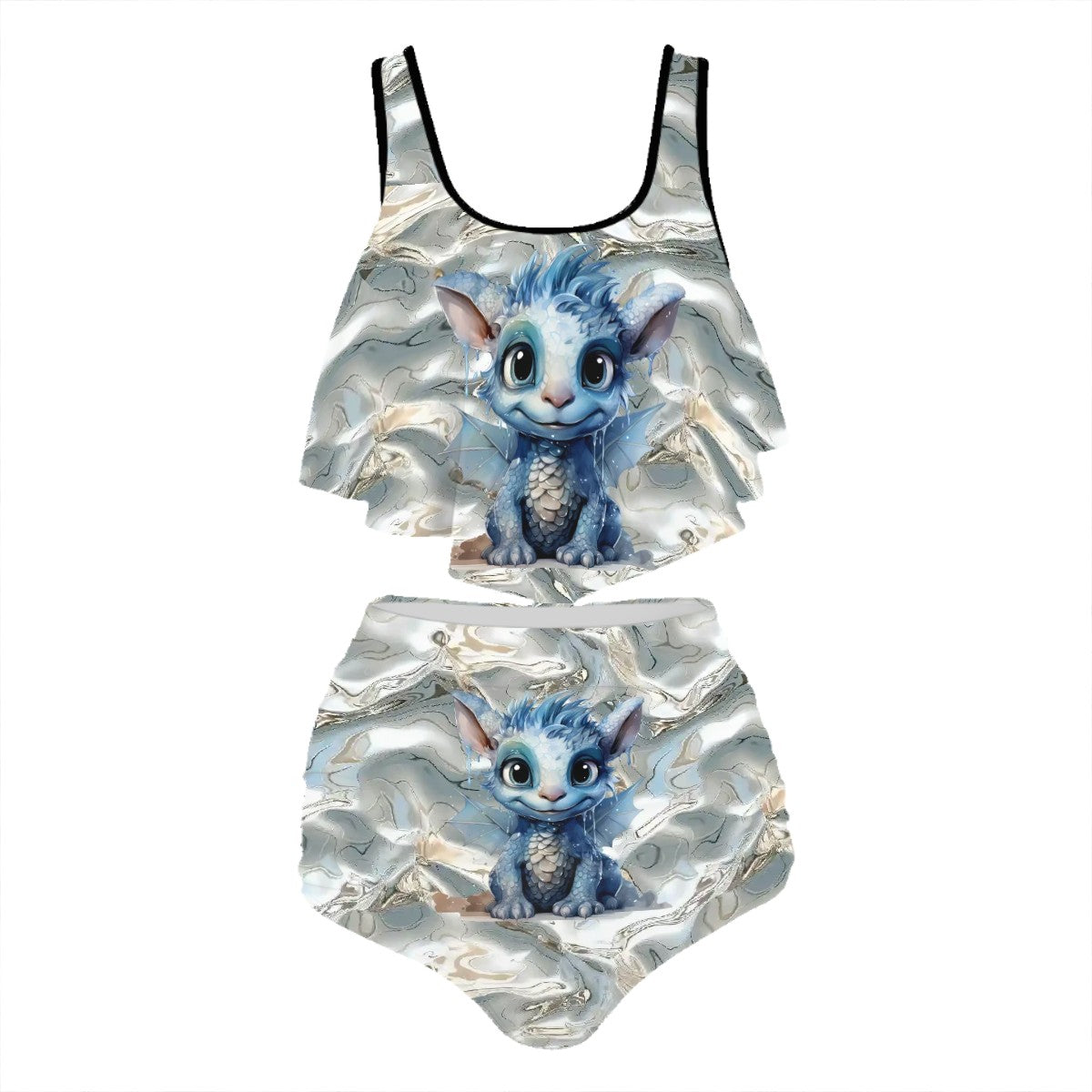 Baby Dragon, Plus Size Women Bikini Flowy, Ruffle Top Swimsuit