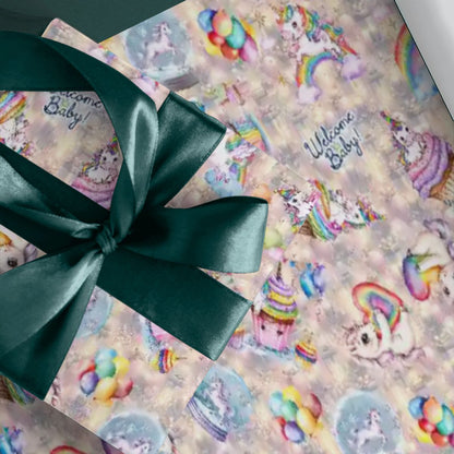 "Welcome Baby" Unicorn Baby Shower, 3 Pack Gift Wrapping Paper Sheets