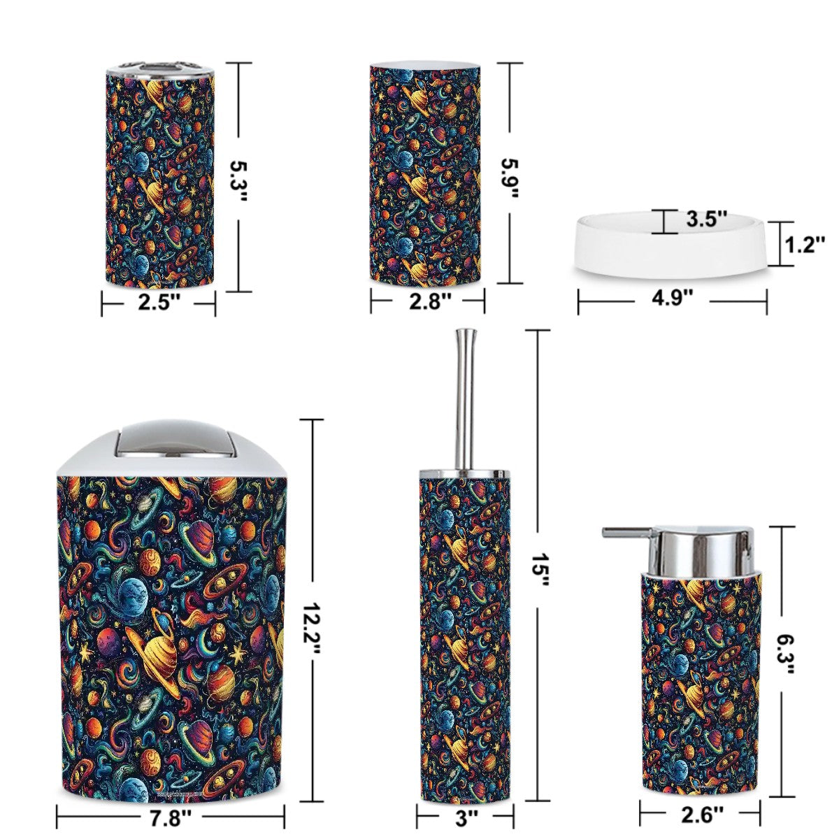 12 Galaxy / Outer Space Designs, 5 Piece Bathroom Décor Set