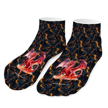 Dragons on Lava, 8” Poly Ankle Socks