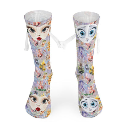 Girl Faces, Magnetic Holding Hands Funny Socks – PERSONALIZE FREE