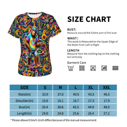 Hippie Bigfoot, Sasquatch, Women’s Polyester Short Sleeve T-Shirt
