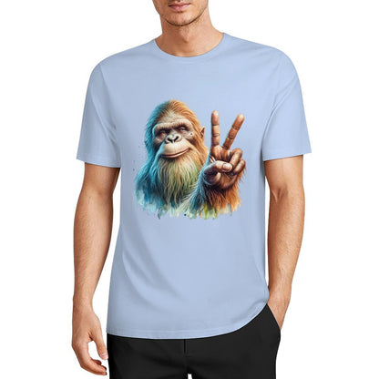 Bigfoot - Sasquatch Peace Sign Short Sleeve Cotton T-Shirt