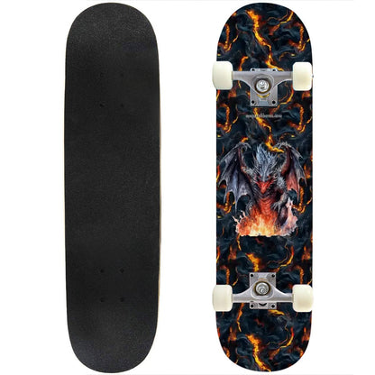Fire Drago on Lava, High Density 7 Layer Skateboard, Made In USA