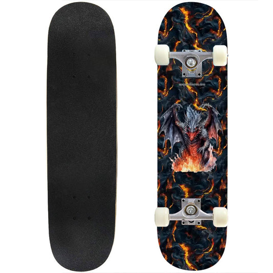 Fire Drago on Lava, High Density 7 Layer Skateboard, Made In USA