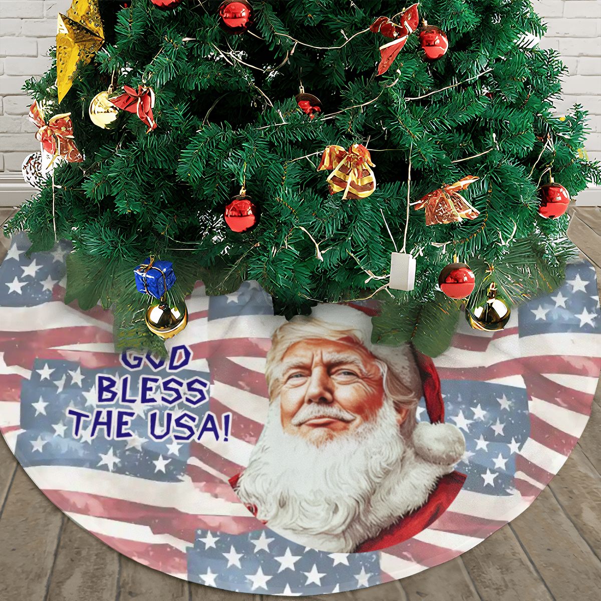 Donald Trump "God Bless USA" Plush Christmas Tree Skirt – 3 Sizes