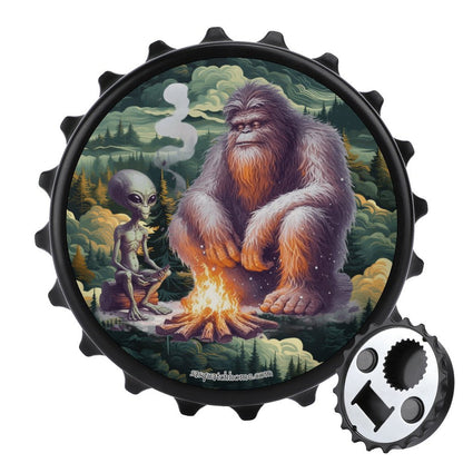 Bigfoot / Sasquatch with Alien, 3” Magnetic Can Opener / Coaster / Fridge Decor