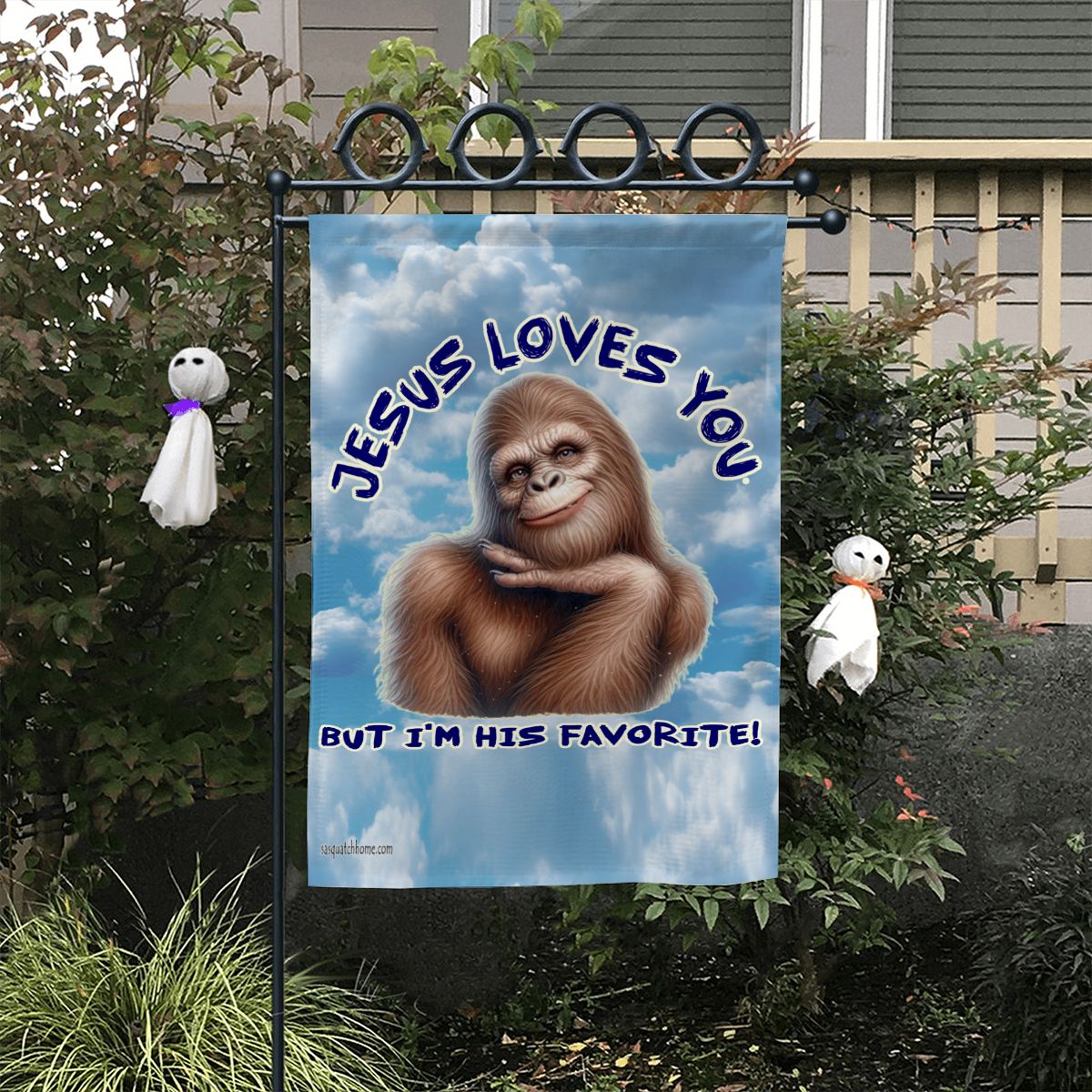 "Jesus Loves You.." Bigfoot Sasquatch Garden Flag 12"x18" (Made in USA)