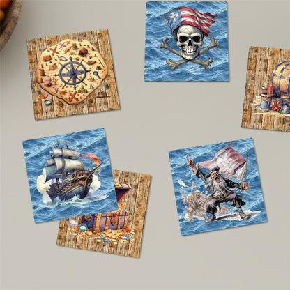 Pirate Themed, 6 Ceramic Coasters w metal stand