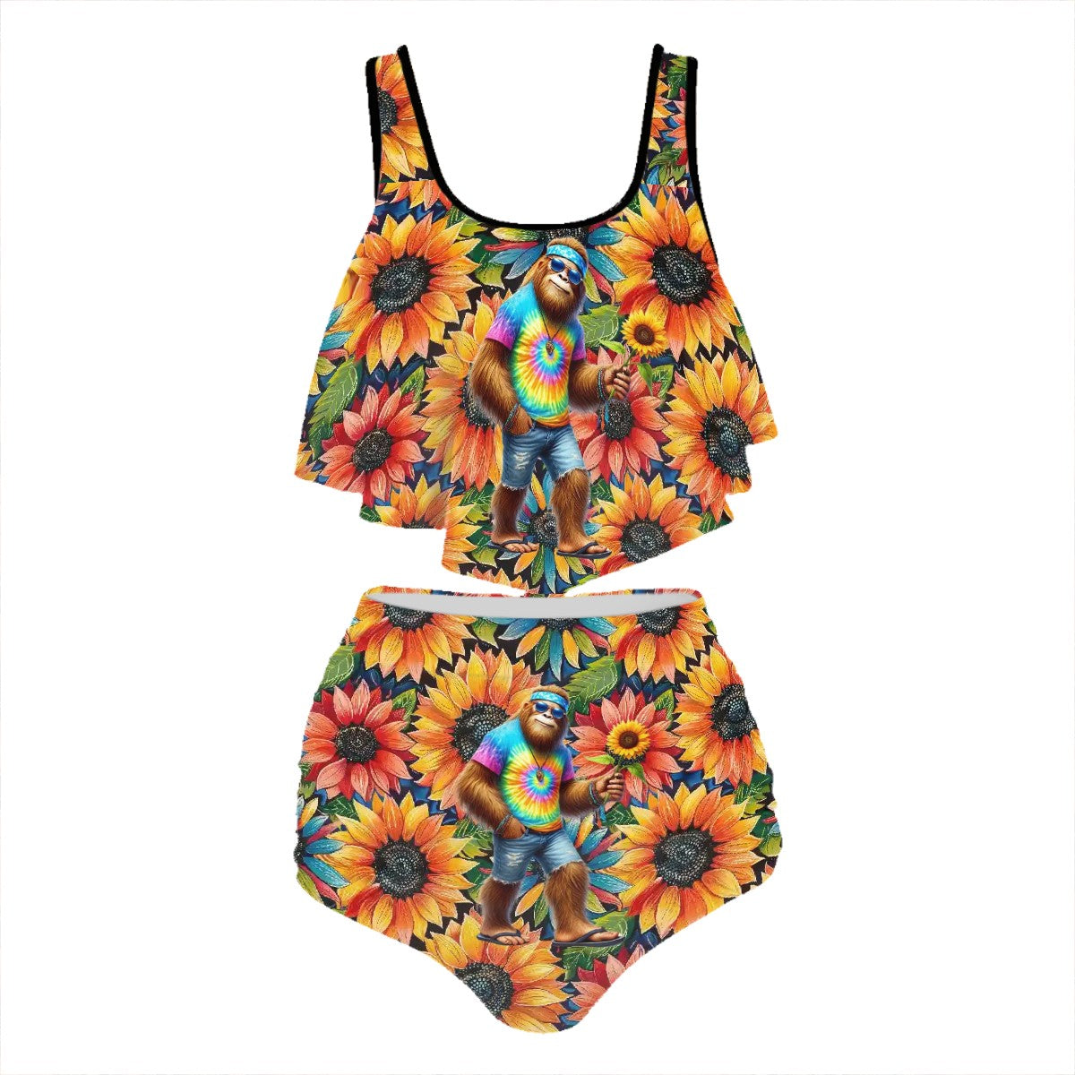 Bigfoot / Sasquatch Daisies, Plus Size Women Bikini Flowy, Ruffle Top Swimsuit