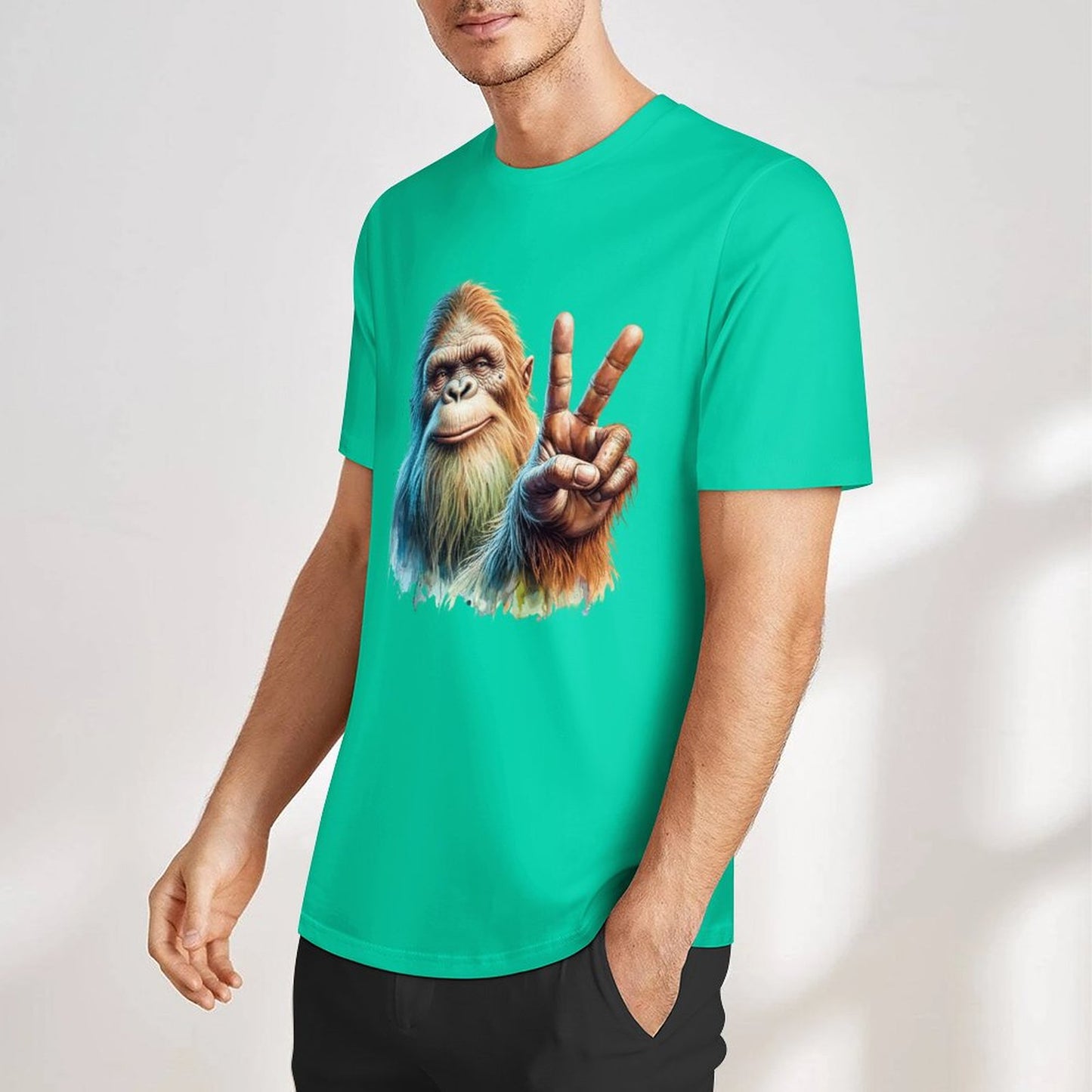 Bigfoot - Sasquatch Peace Sign Short Sleeve Cotton T-Shirt