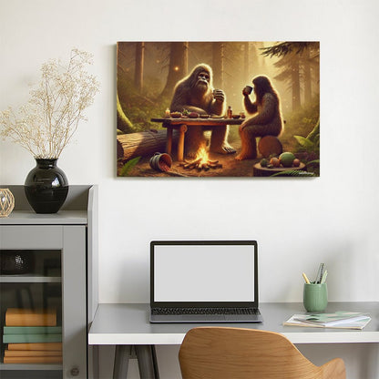 Bigfoot Sasquatch Family Image - Vintage Framed Canvas Art - 2 Sizes – Made in the USA
