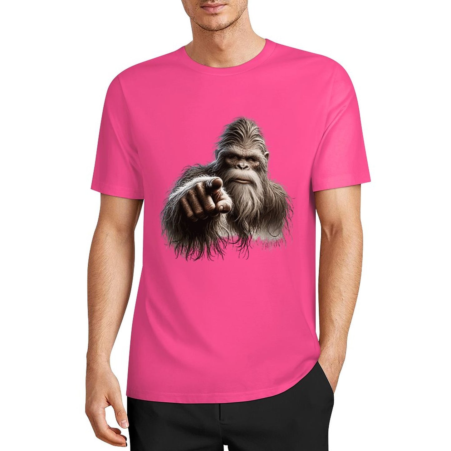 Bigfoot - Sasquatch Pointing Short Sleeve Cotton T-Shirt