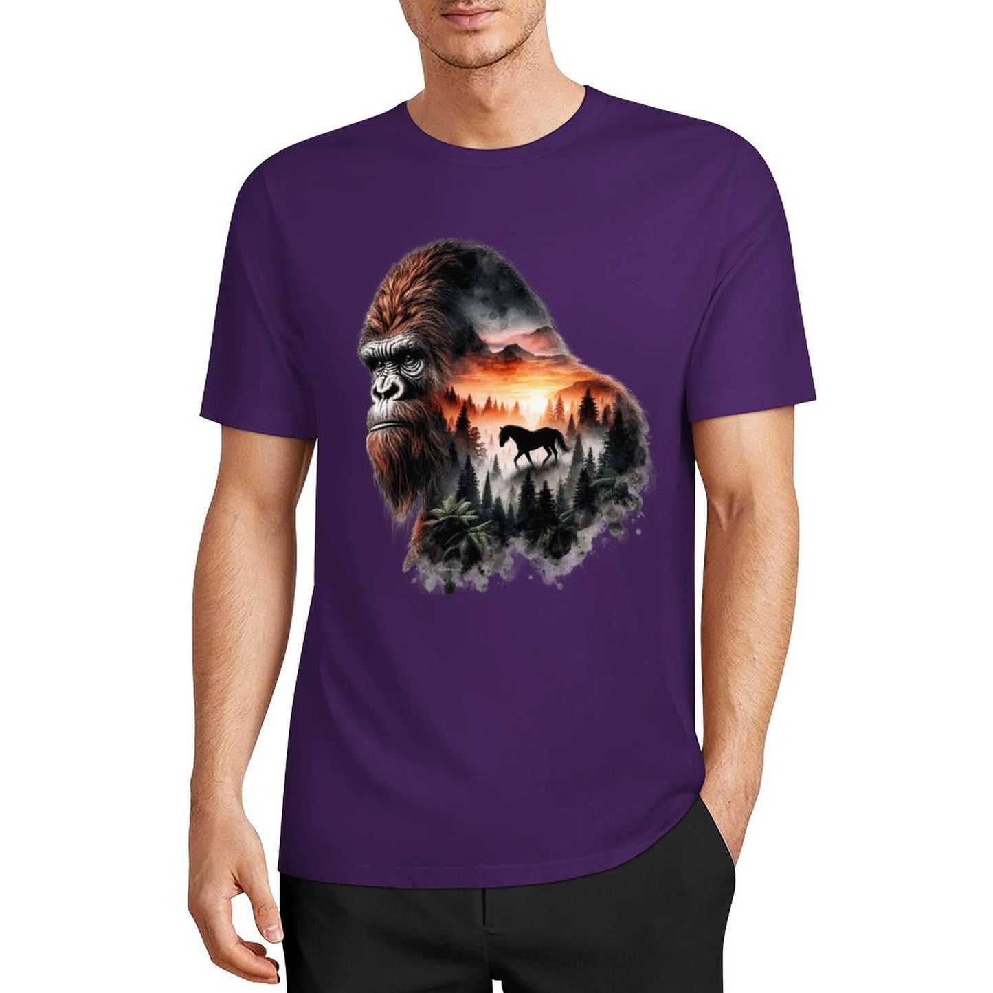Bigfoot - Sasquatch Scenery Short Sleeve Cotton T-Shirt