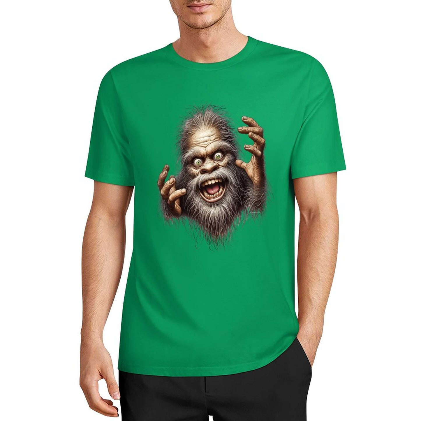 Bigfoot - Sasquatch Crazy Hands Short Sleeve Cotton T-Shirt