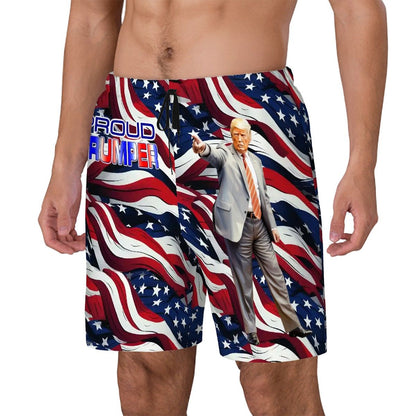 Don Trump "Proud MAGA" Men Beach Shorts / Swim trunks with 4 Pockets