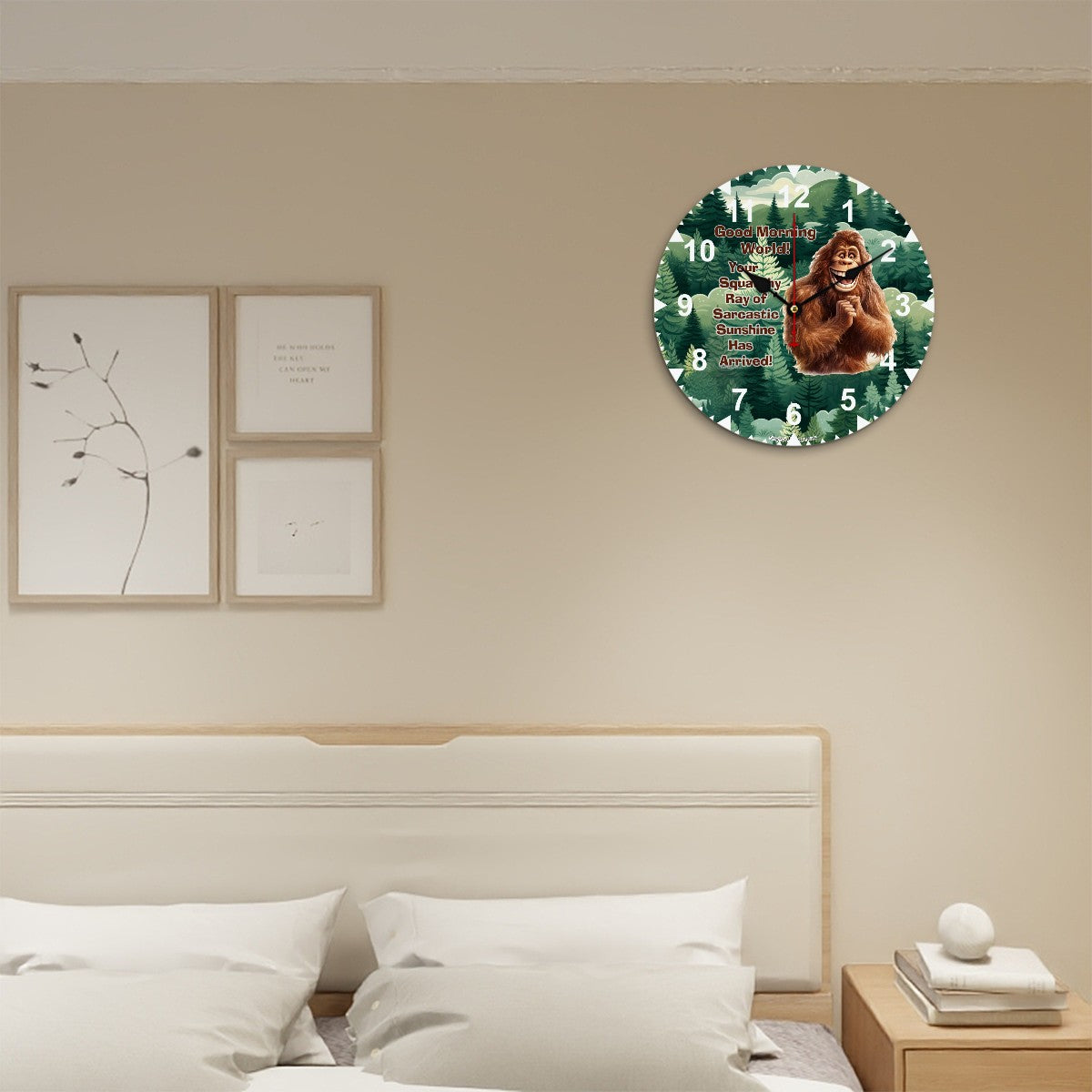 Bigfoot Sasquatch "Good morning..", Wooden Wall Clock