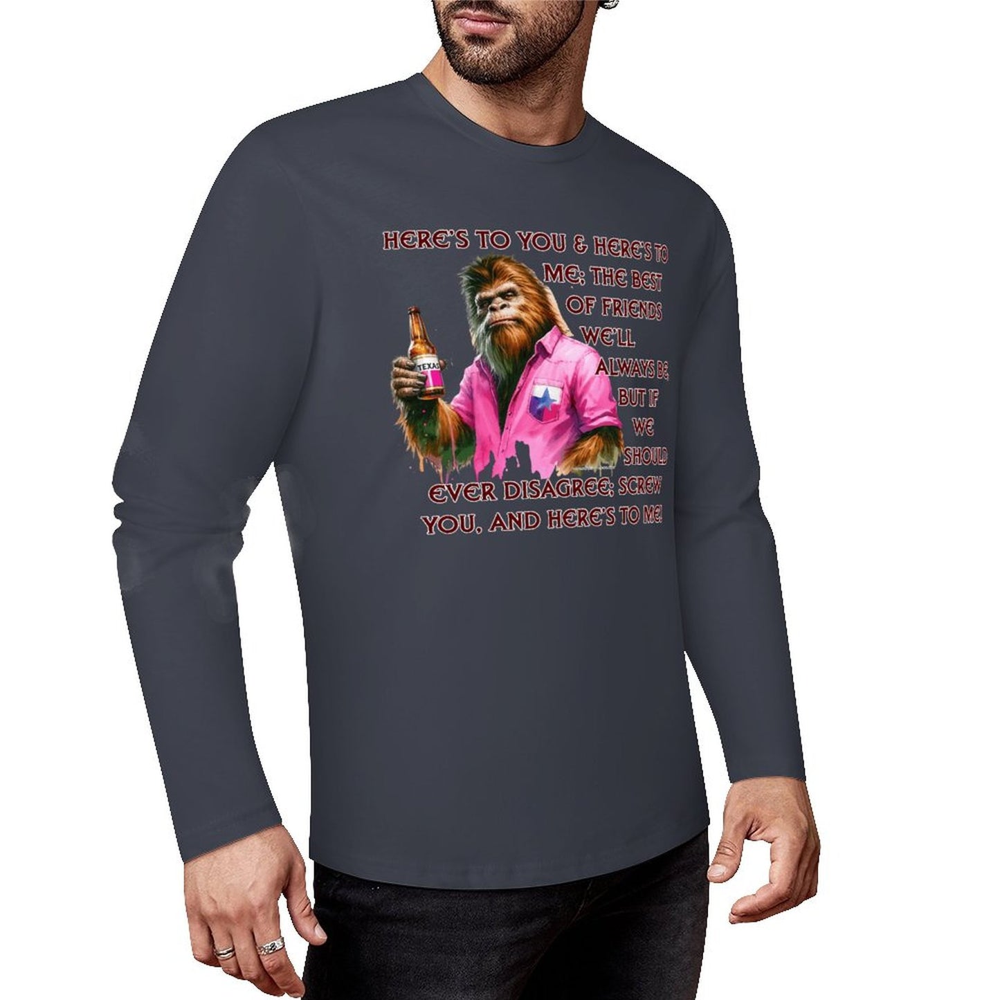 Bigfoot - Sasquatch "Here's To You..",  Cotton Unisex Long Sleeve T-shirt